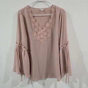 Spense Womens Top Size Large Pink Lace Floral Boho Fairy Mauve Ren Faire Bell